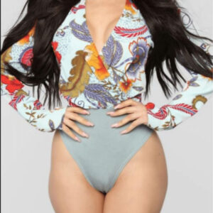 Long Sleeve Blue Flowered Bodysuit